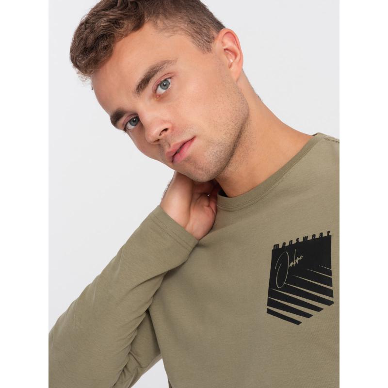 Pánske tričko s dlhým rukávom a potlačou V2 OM-LSPT-0118 zelené