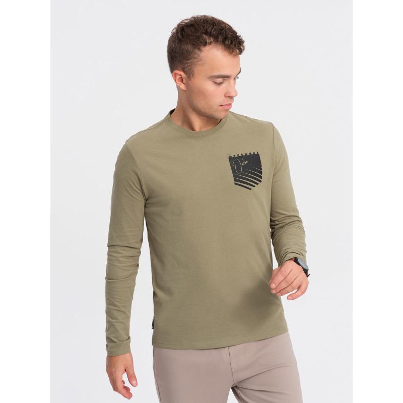 Pánske tričko s dlhým rukávom a potlačou V2 OM-LSPT-0118 zelené
