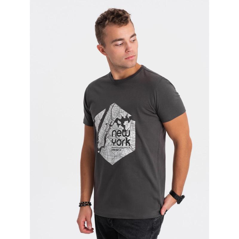 Pánské bavlněné tričko s potiskem V1 OM-TSPT-0169 šedé