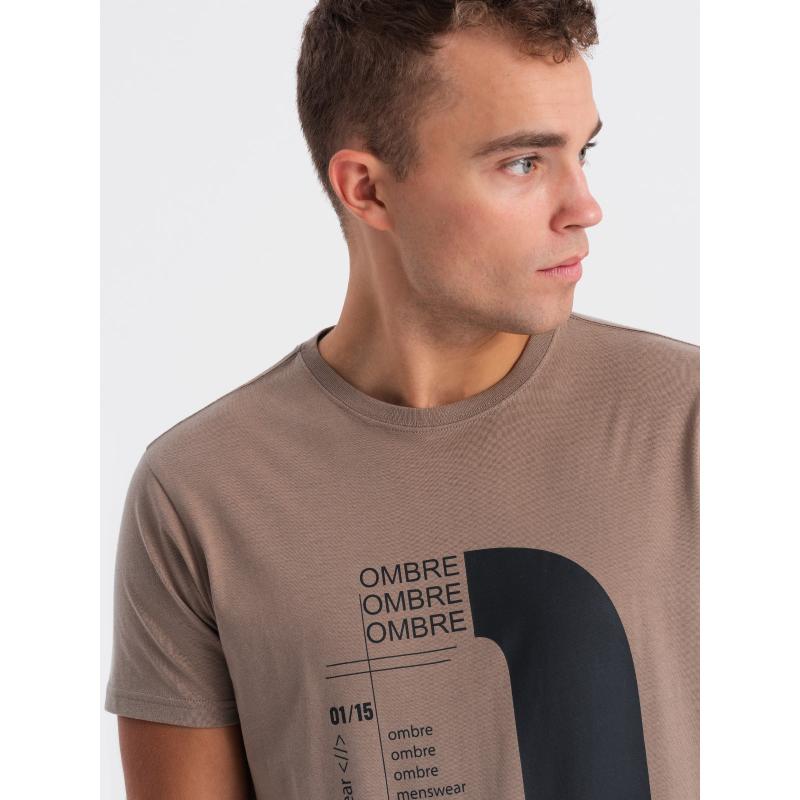 Pánske bavlnené tričko s potlačou V2 OM-TSPT-0166 svetlohnedé