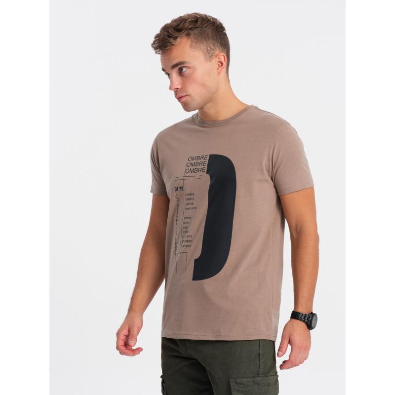 Pánske bavlnené tričko s potlačou V2 OM-TSPT-0166 svetlohnedé