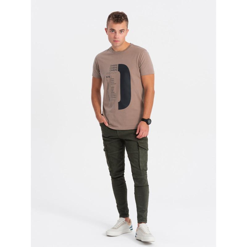 Pánske bavlnené tričko s potlačou V2 OM-TSPT-0166 svetlohnedé