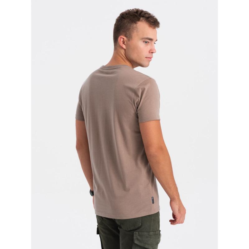 Pánske bavlnené tričko s potlačou V2 OM-TSPT-0166 svetlohnedé