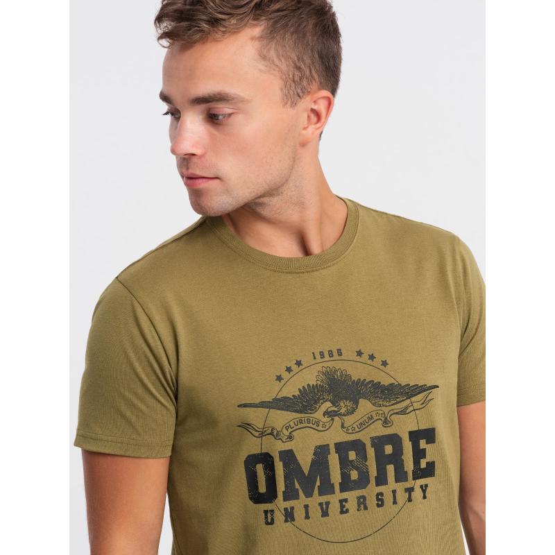 Pánske bavlnené tričko s vojenskou potlačou V2 OM-TSPT-0164 khaki