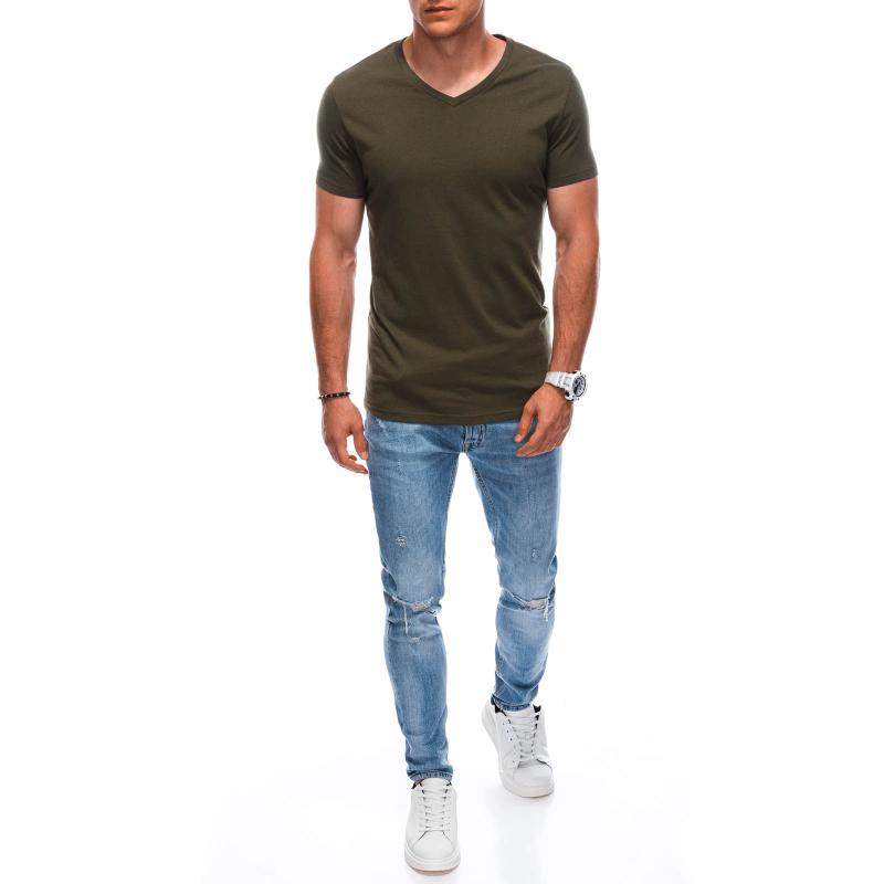 Pánské tričko s výstřihem do V EM-TSBS-0101 olivové 