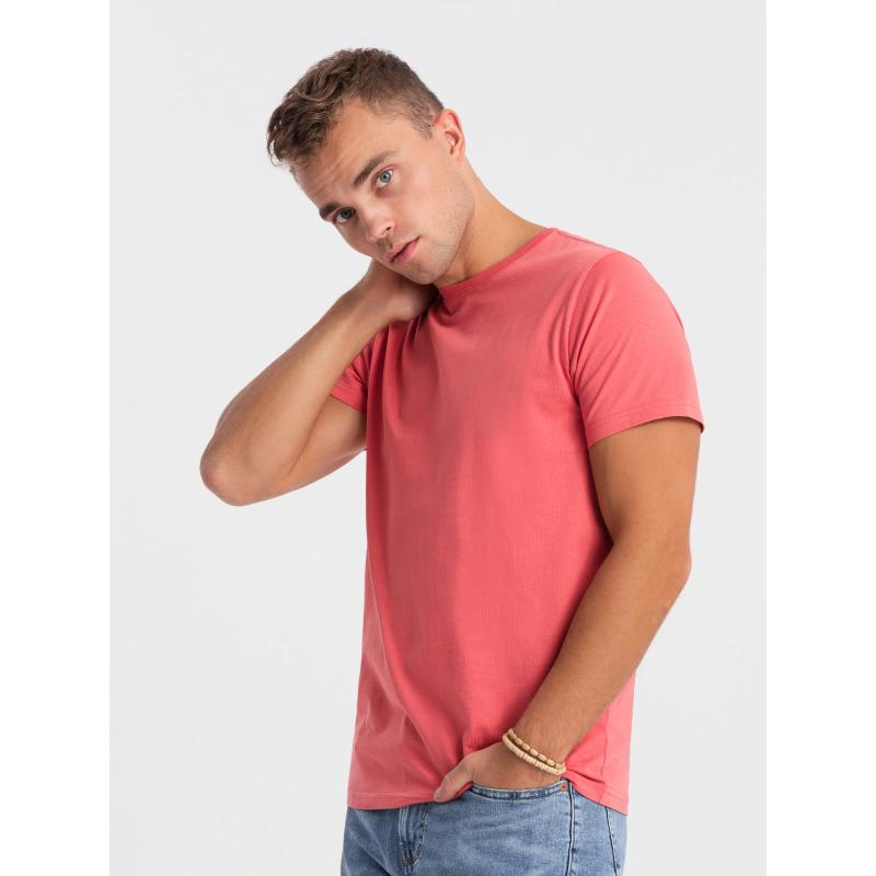 Pánske klasické bavlnené tričko BASIC V11 OM-TSBS-0146 ružová