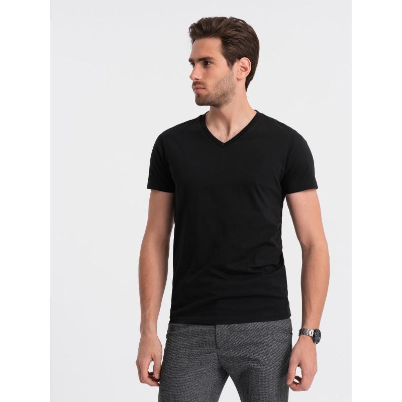 Pánské klasické bavlněné tričko s výstřihem BASIC černé 