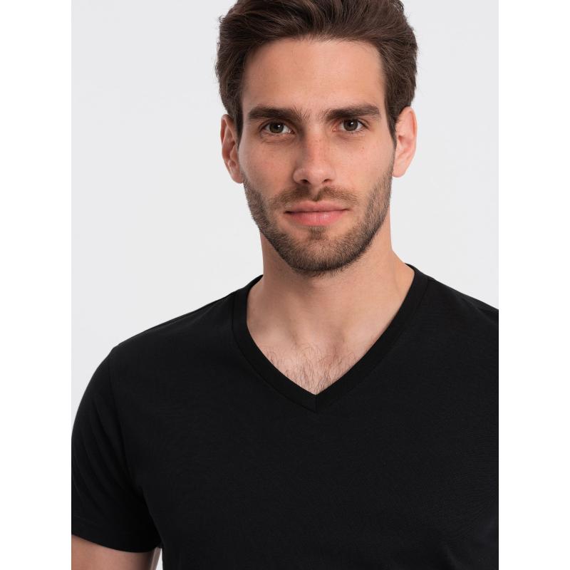 Pánské klasické bavlněné tričko s výstřihem BASIC černé 