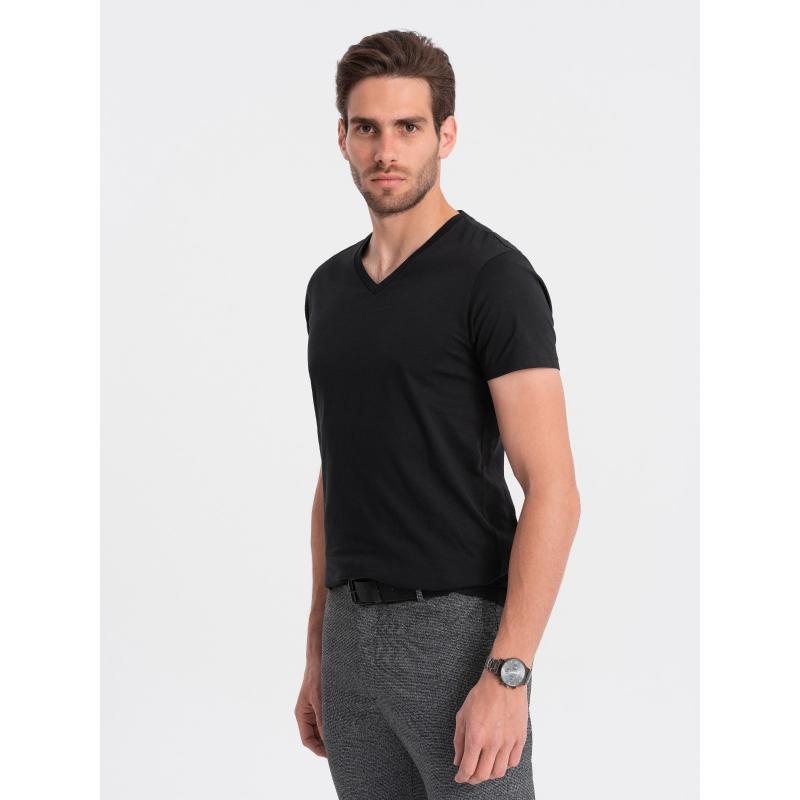 Pánské klasické bavlněné tričko s výstřihem BASIC černé 