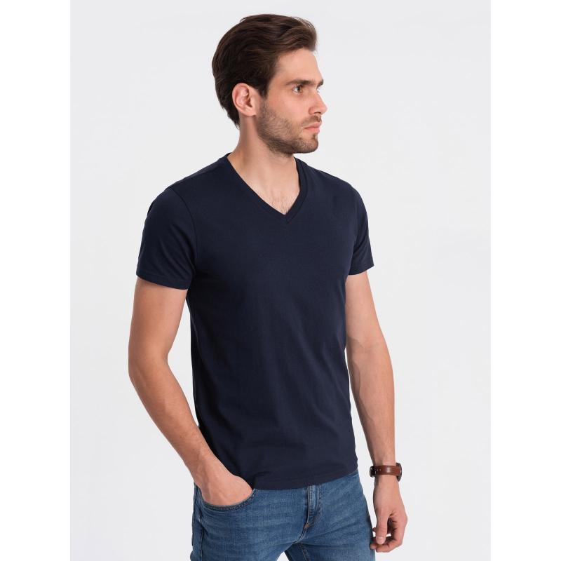Férfi klasszikus pamut póló nyakkivágással BASIC sötétkék