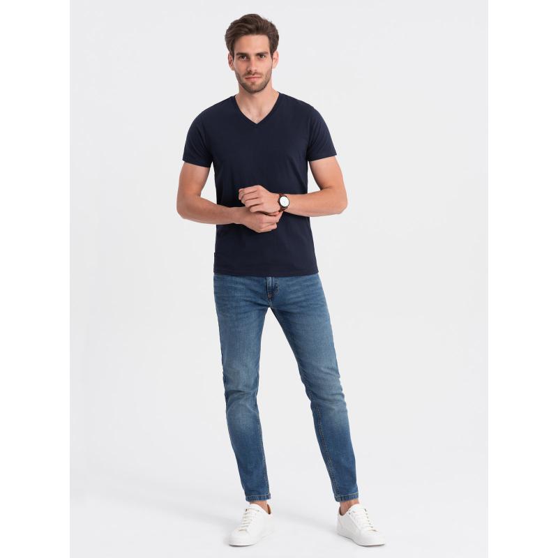 Férfi klasszikus pamut póló nyakkivágással BASIC sötétkék