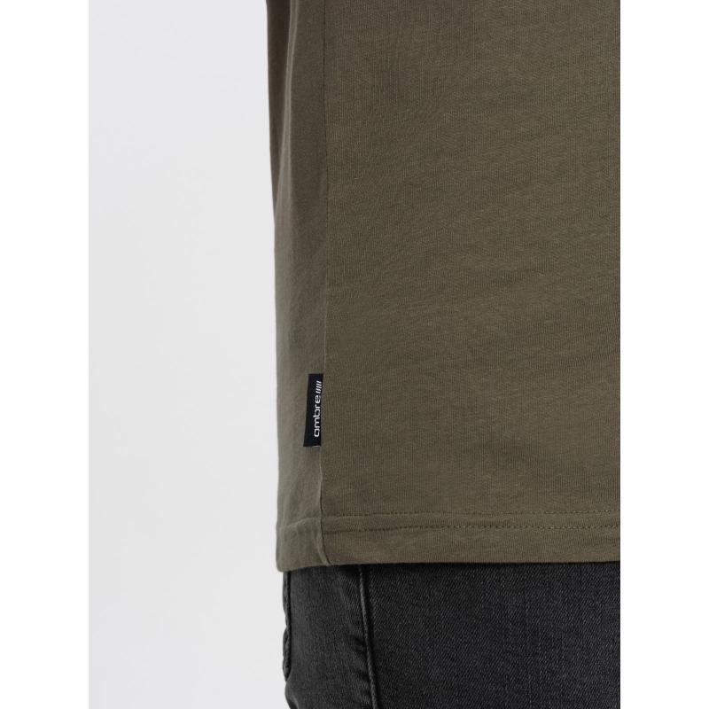 Pánské klasické bavlněné tričko s výstřihem BASIC tmavě olivové 