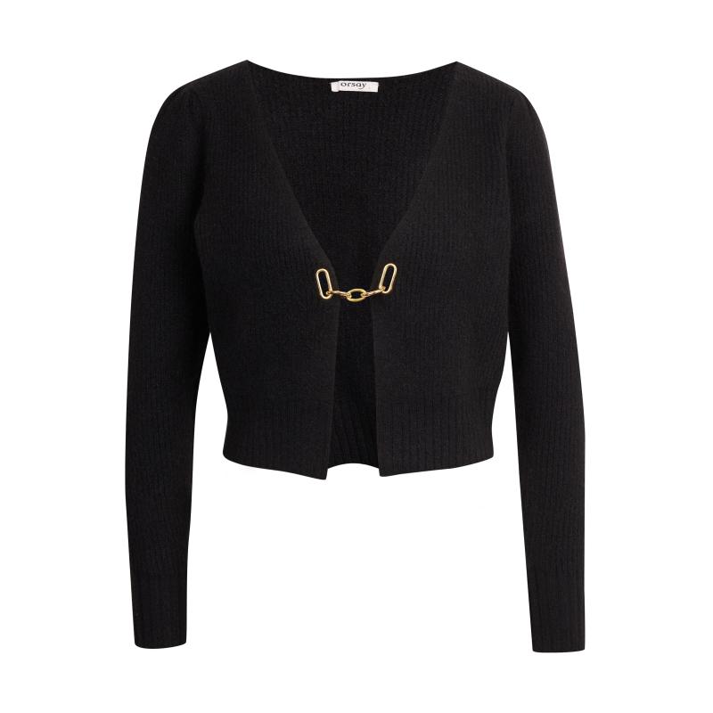 Fekete női kardigán gyapjúból