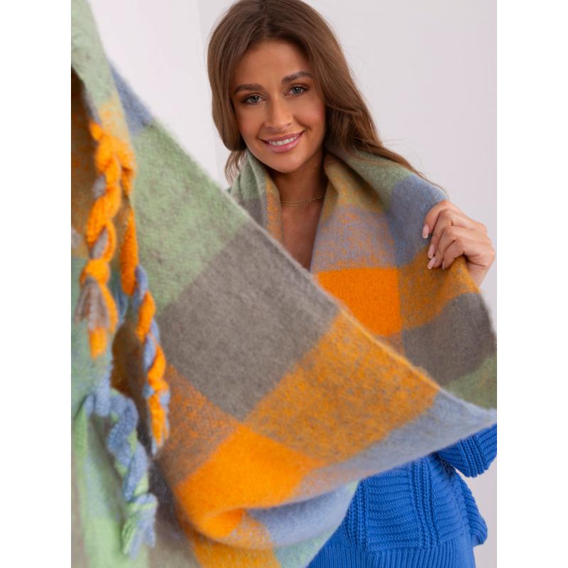 Dámský šátek s ozdobnými střapci VELL oranžový a zelený 