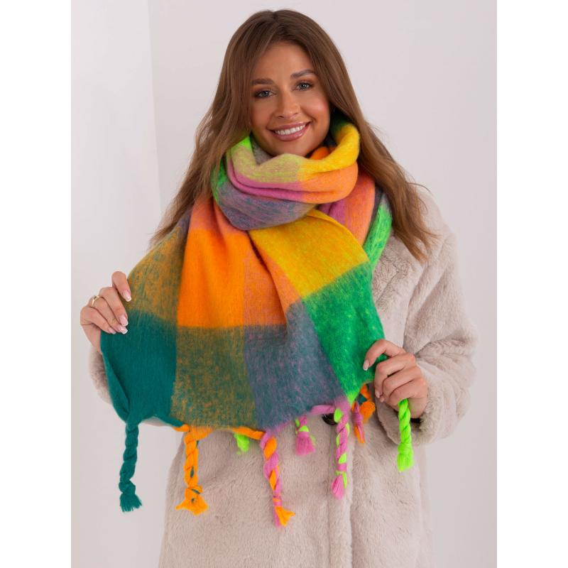 Dámska zimná károvaná šatka IMM zelená a žltá