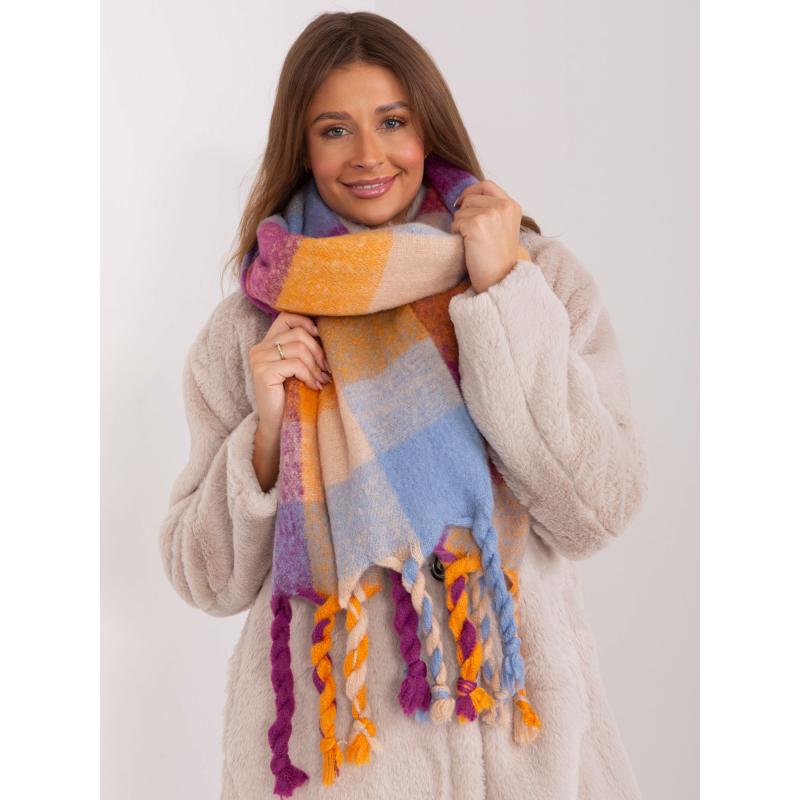 Női széles kockás sál BIR lila-narancssárga