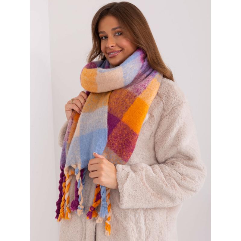 Női széles kockás sál BIR lila-narancssárga