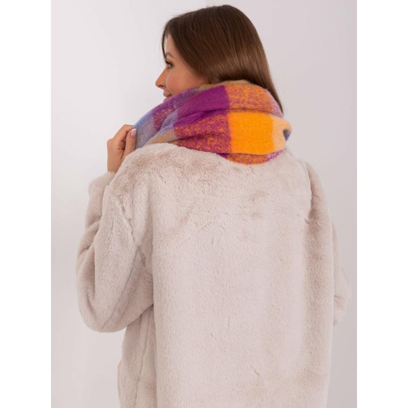 Női széles kockás sál BIR lila-narancssárga