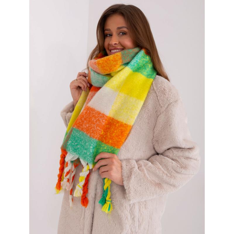 Női sál színes bojtokkal KIM zöld-narancs