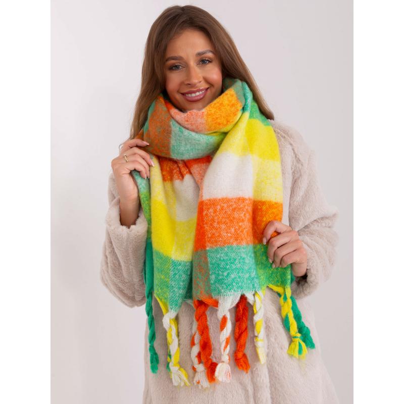 Női sál színes bojtokkal KIM zöld-narancs