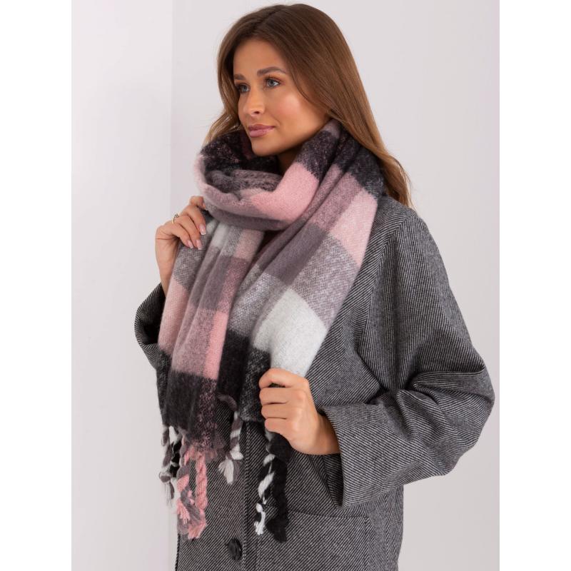 Női sál bojtokkal DIMM rózsaszín-szürke