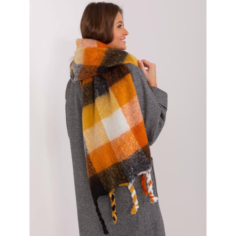 Női kockás sál LOMA fekete-narancs színű