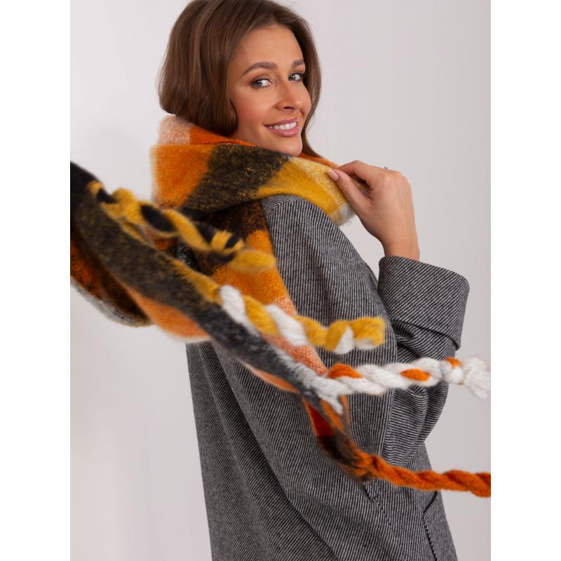 Női kockás sál LOMA fekete-narancs színű