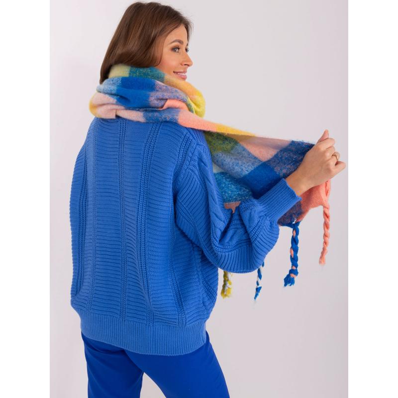 Női sál színes bojtokkal KIL sárga és kék színű sál