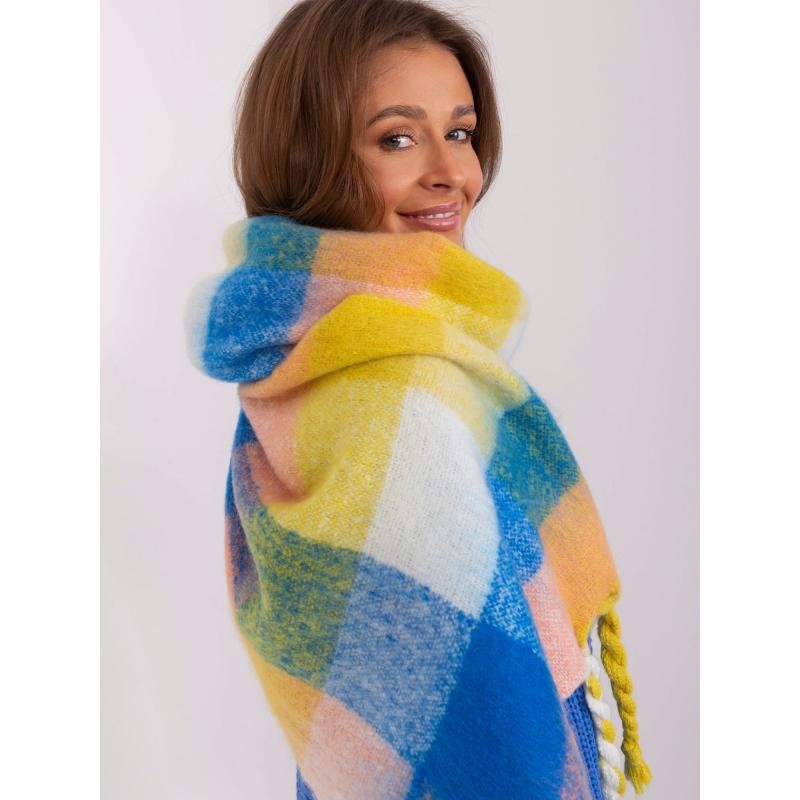 Női sál színes bojtokkal KIL sárga és kék színű sál