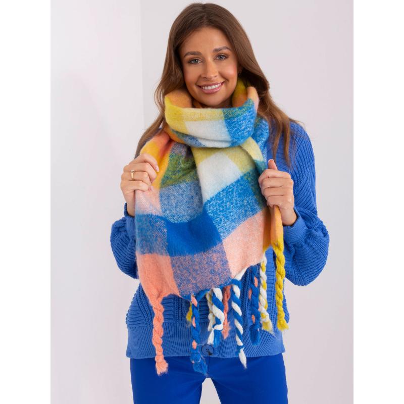 Női sál színes bojtokkal KIL sárga és kék színű sál