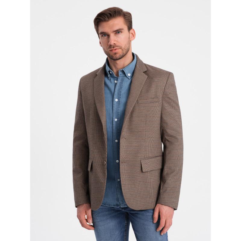 Pánské sako kostkované V1 OM-BLZB-0116 hnědé 
