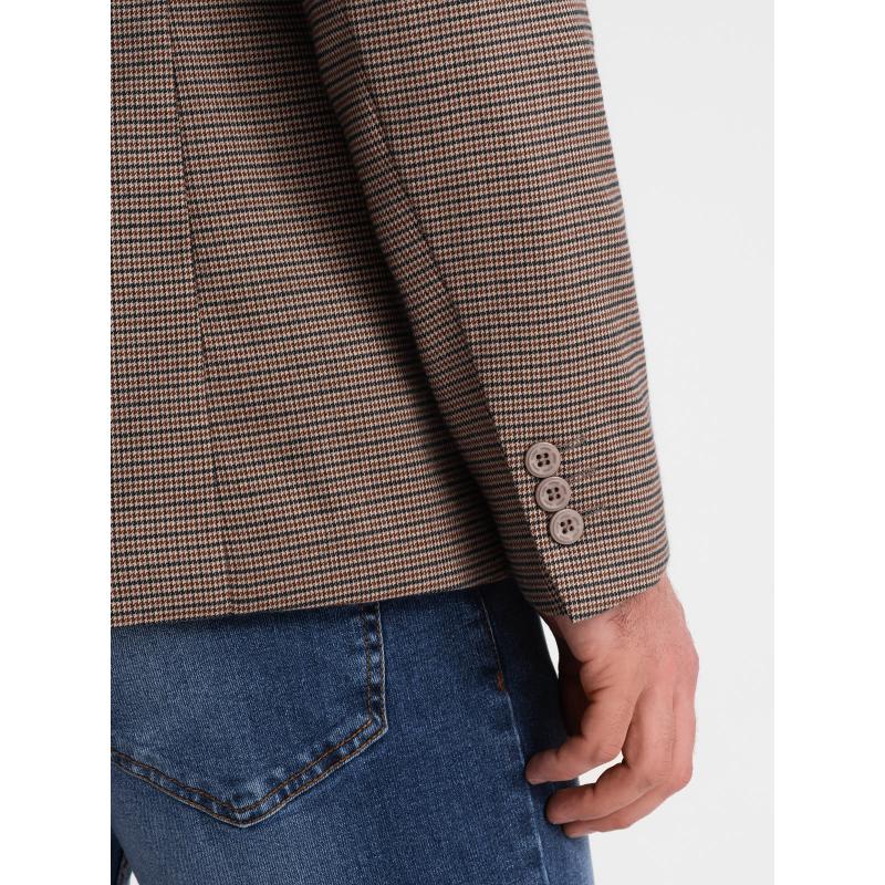 Pánské sako kostkované V1 OM-BLZB-0116 hnědé 