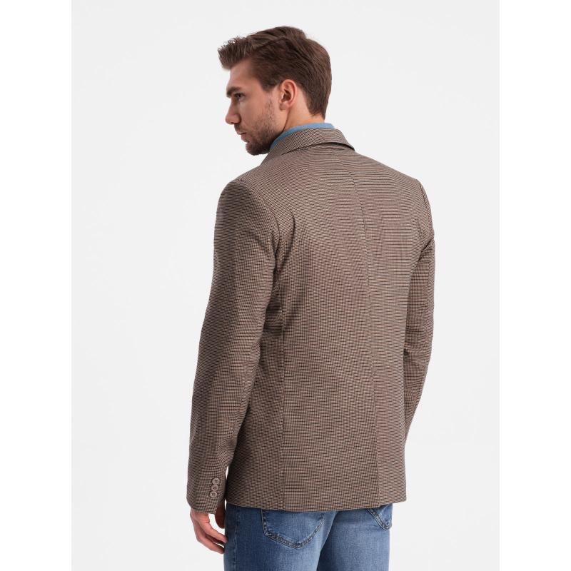 Pánské sako kostkované V1 OM-BLZB-0116 hnědé 