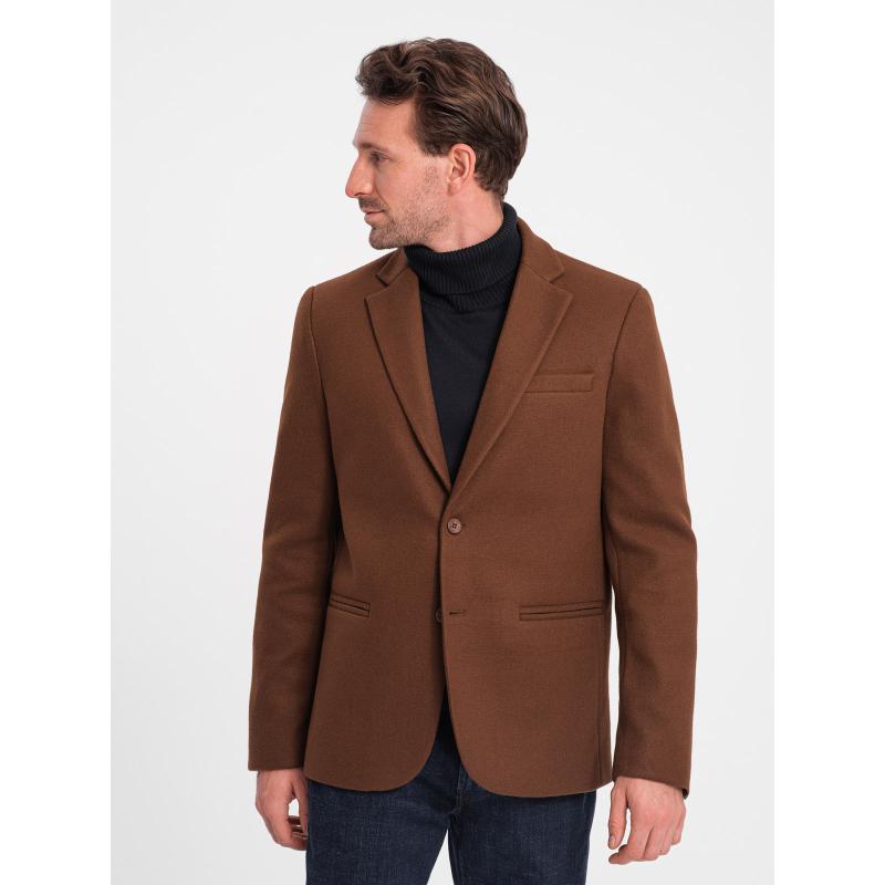 Pánské volnočasové sako s ozdobnými knoflíky V1 OM-BLZB-0118 čokoládově hnědé 