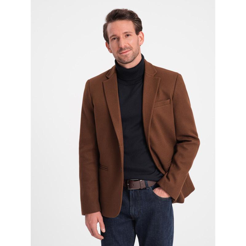 Pánské volnočasové sako s ozdobnými knoflíky V1 OM-BLZB-0118 čokoládově hnědé 