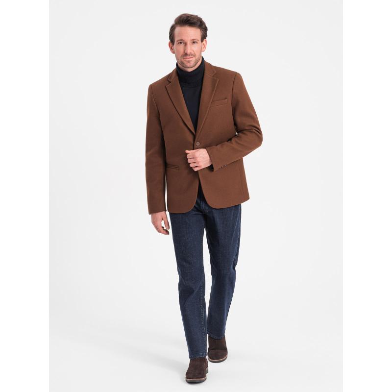 Pánské volnočasové sako s ozdobnými knoflíky V1 OM-BLZB-0118 čokoládově hnědé 