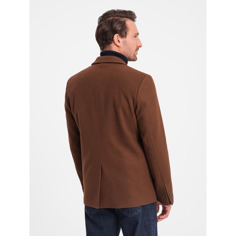 Pánské volnočasové sako s ozdobnými knoflíky V1 OM-BLZB-0118 čokoládově hnědé 