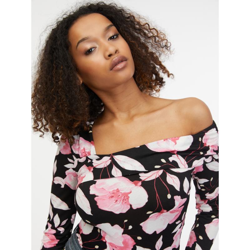 Ružovo-čierny dámsky kvetinový top