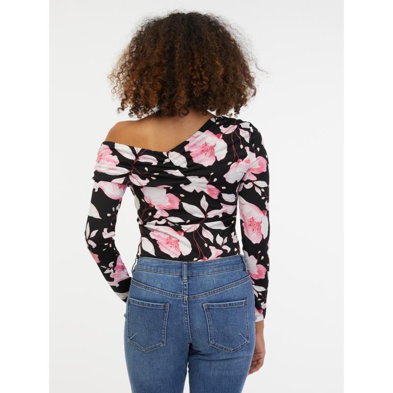 Ružovo-čierny dámsky kvetinový top