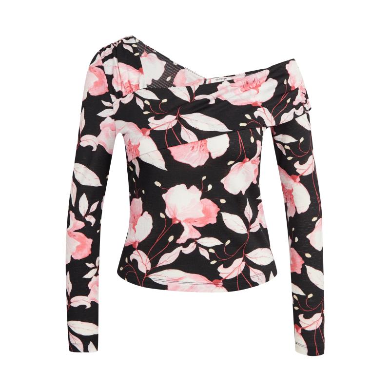 Ružovo-čierny dámsky kvetinový top