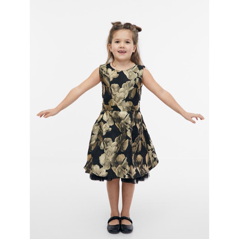 Holčičí květované šaty ve zlato-černé barvě