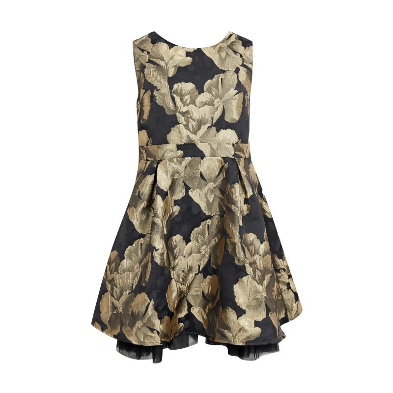 Holčičí květované šaty ve zlato-černé barvě