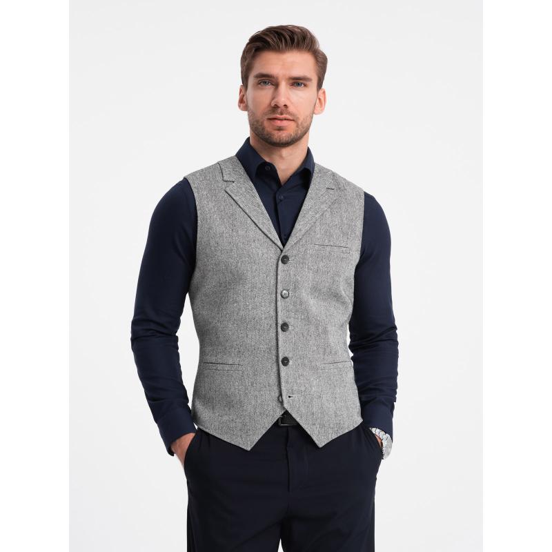 Pánská obleková vesta s límcem V2 OM-BLZV-0105 šedá 