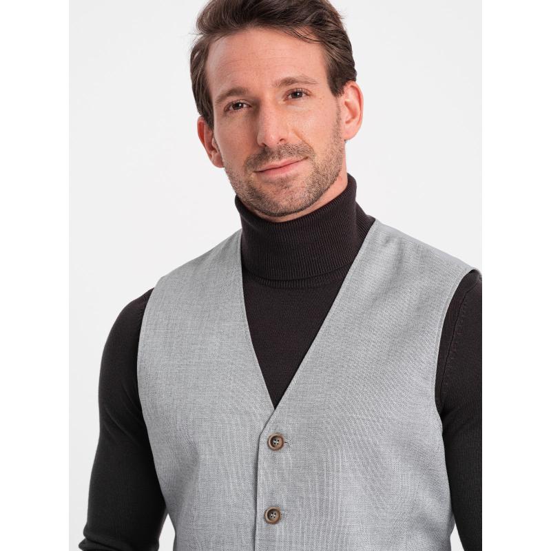 Pánská žakárová vesta bez klop V1 OM-BLZV-0106 světle šedá 