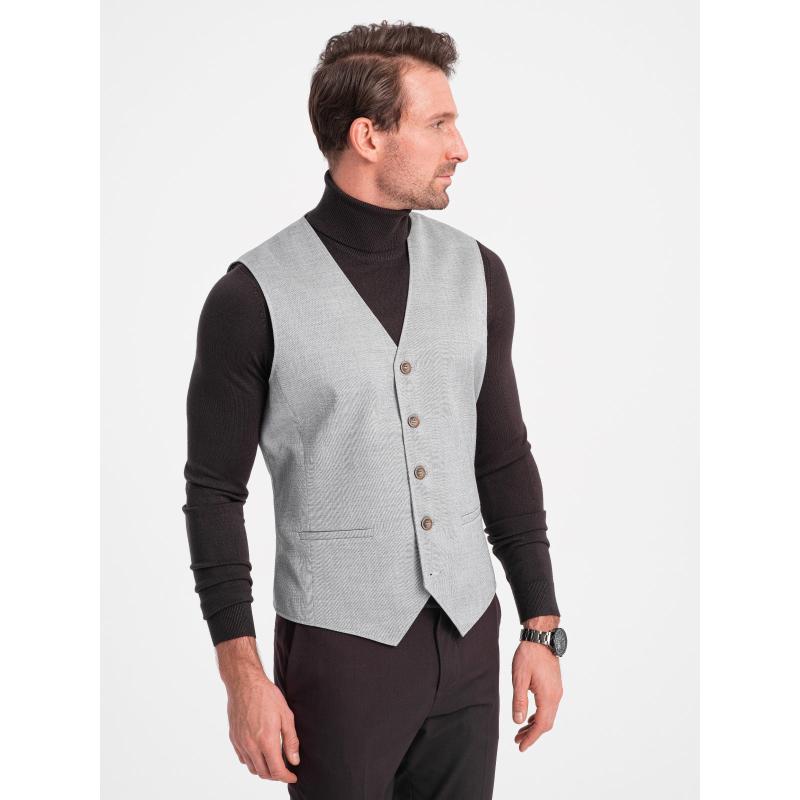 Pánská žakárová vesta bez klop V1 OM-BLZV-0106 světle šedá 