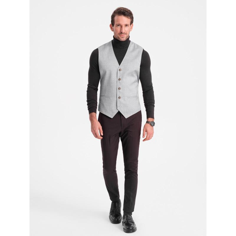Pánská žakárová vesta bez klop V1 OM-BLZV-0106 světle šedá 
