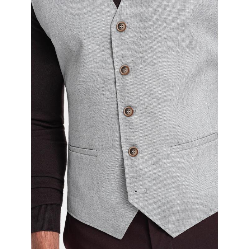 Pánská žakárová vesta bez klop V1 OM-BLZV-0106 světle šedá 