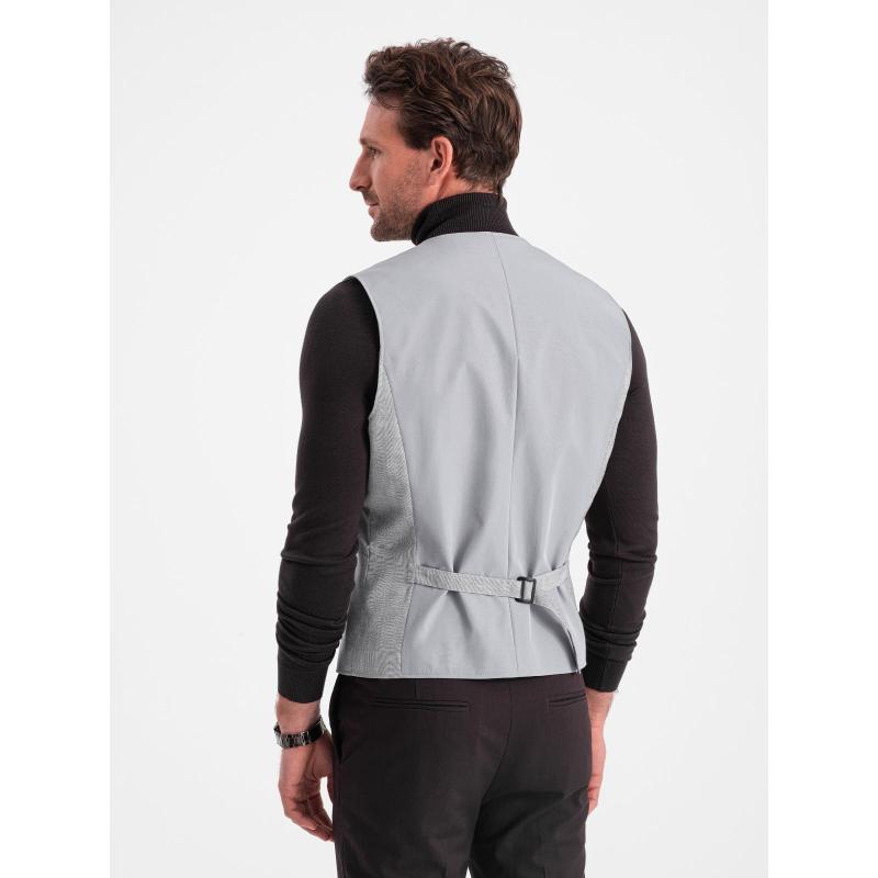 Pánská žakárová vesta bez klop V1 OM-BLZV-0106 světle šedá 