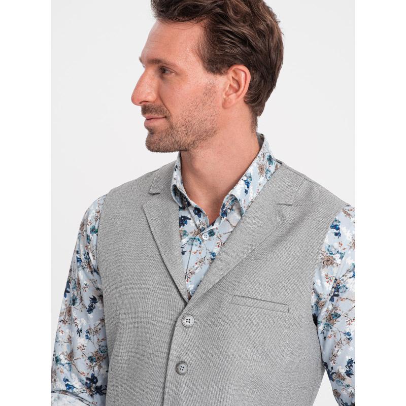 Férfi öltönymellény gallérral V1 OM-BLZV-0109 világosszürke