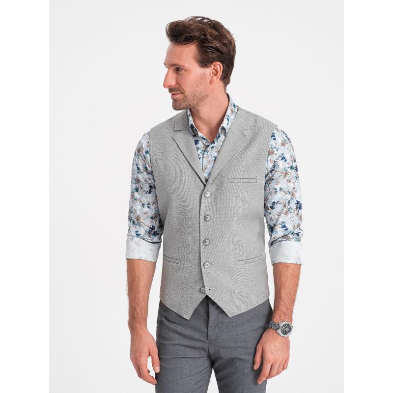 Férfi öltönymellény gallérral V1 OM-BLZV-0109 világosszürke